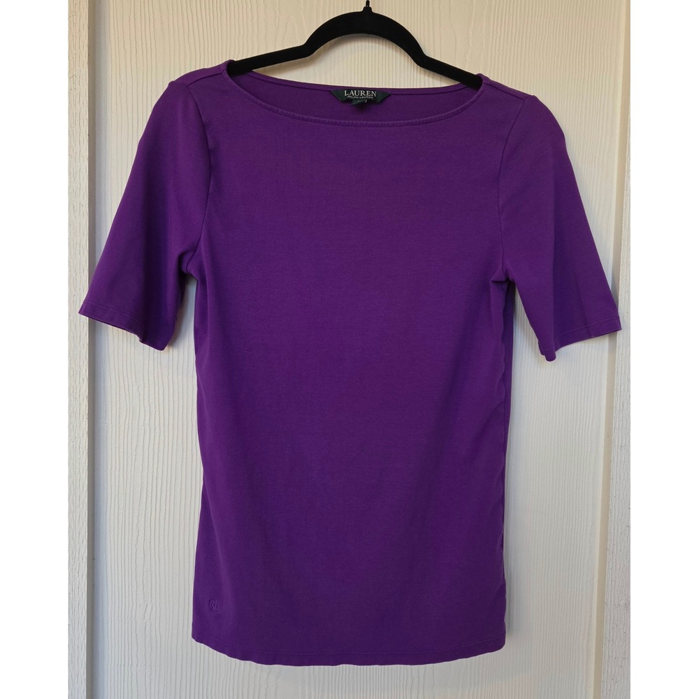 Lauren Ralph Lauren Purple Boat Neck Short Sleeve Top M Preppy Old Money Classic